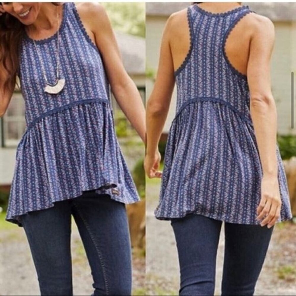 Matilda Jane Beyond the Horizon Tank Floral Flowy Top Lace Blue Sz Women's Small